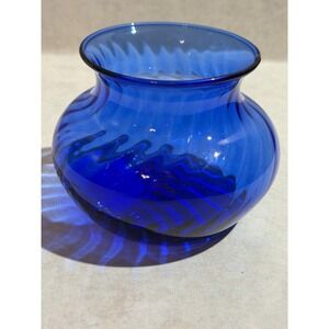 Vintage Indiana Glass "Illusions" Cobalt Blue Optic Swirl 4" Vase #30194